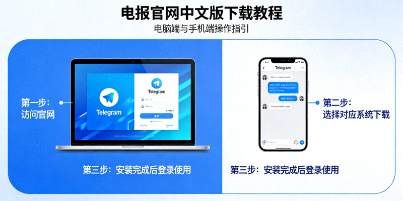 电报官网中文版下载教程配图 - 电脑和手机显示Telegram界面