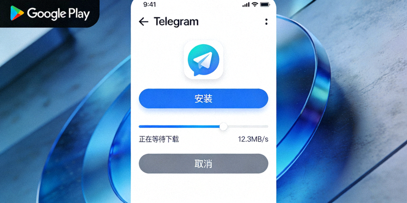 Google Play商店中Telegram应用的安装按钮与安装进度条界面截图