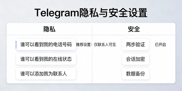 Telegram安全设置中文教程配图 - 展示隐私与安全选项界面