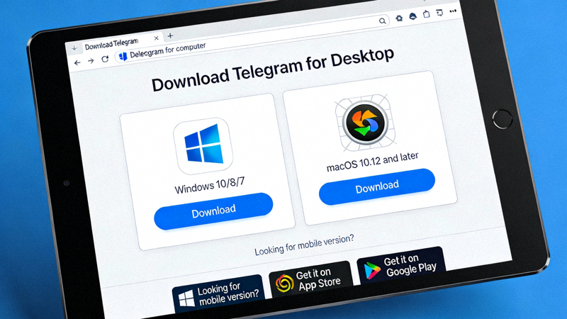 Telegram电脑版官网下载界面截图 - 展示Windows和macOS下载选项