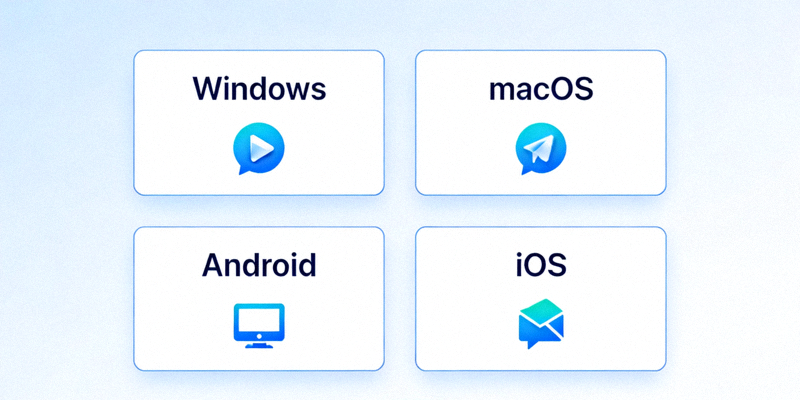 Telegram官网平台选择界面截图 - 显示Windows、macOS、Android、iOS选项