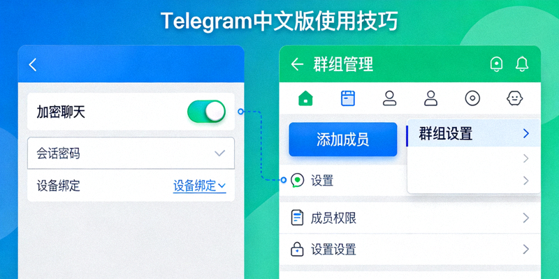 Telegram中文版使用技巧配图 - 消息加密与群组管理功能界面