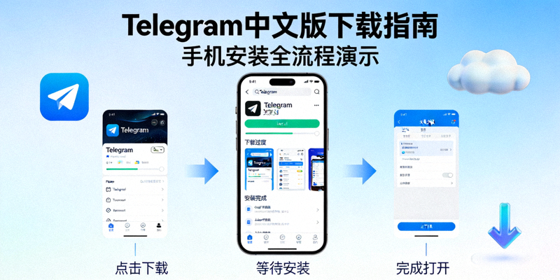Telegram中文版下载指南教程封面图 - 展示手机安装Telegram过程