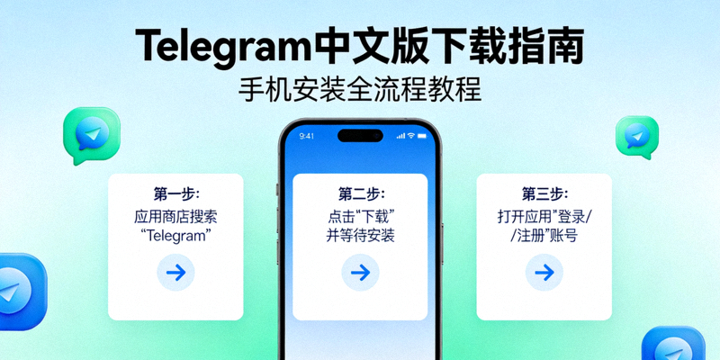 Telegram中文版下载指南教程封面图 - 展示手机安装Telegram过程